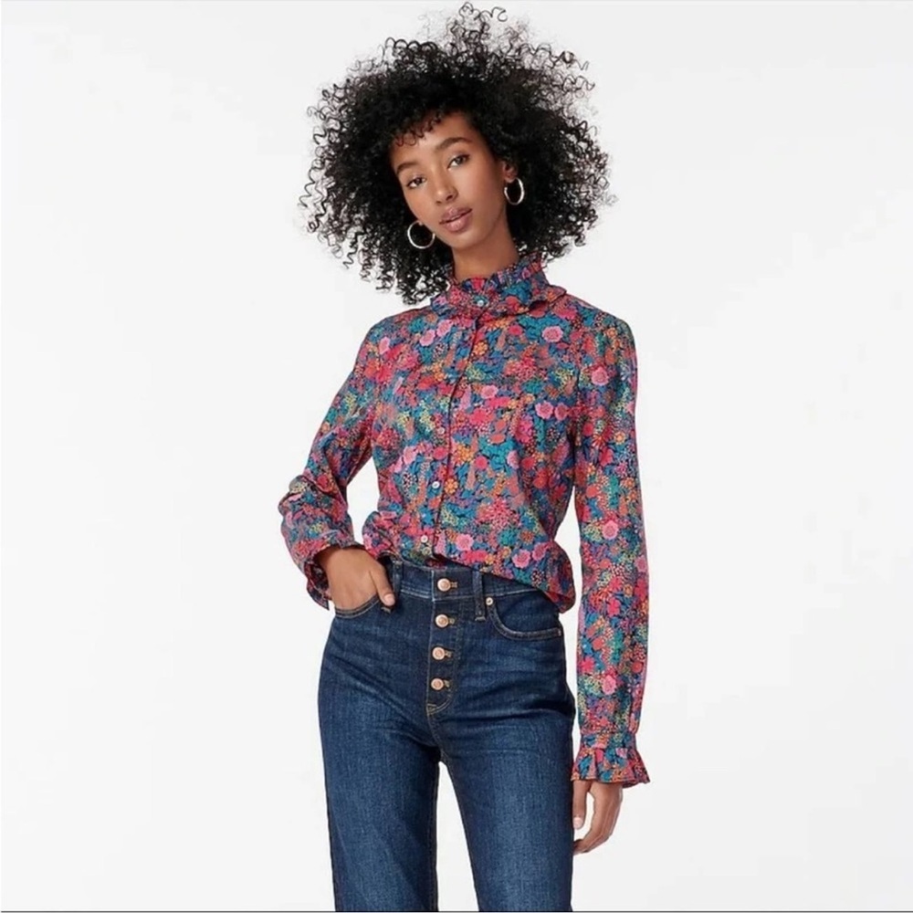 J Crew Classic-Fit Boyshirt w/Ruffle Collar Liberty of London Ciara floral sz S